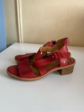 Pikolinos "Blanes" Red Leather Block Heel Sandals
